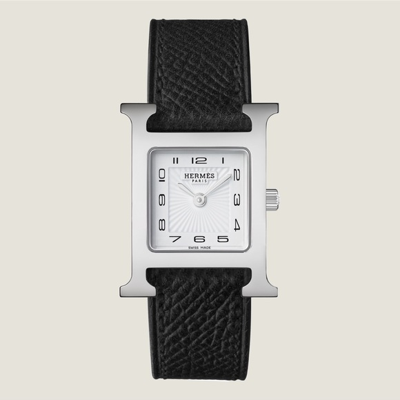 NWT Authentic Hermes Heure H watch, Small model, 25 mm Black w Sliver Hardware - Picture 1 of 7